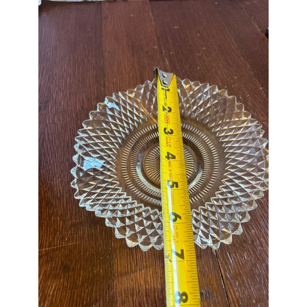 Vintage Clear Pressed Glass Diamond Point Bowl Sawtooth Edge Candy Dish 7 Inch